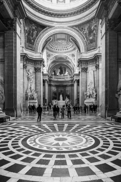 Interiér Ozdobnou Mozaikovou Podlahou Pantheonu Paříži Francie Černobílá Fotografie — Stock fotografie