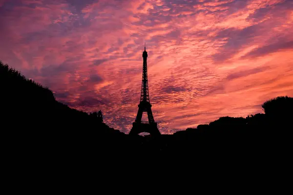 Вечерний Силуэт Эйфелевой Башни Париже — стоковое фото