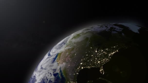 Ρεαλιστική Περιστροφή Globe Επικεντρώθηκε Στο Βόρειο Ημισφαίριο Μέρα Και Νύχτα — Αρχείο Βίντεο