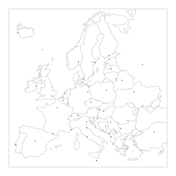 Politická Mapa Evropy Modrá Barevná Slepá Vektorová Mapa Hlavními Městy — Stockový vektor