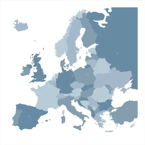 Carte Politique Europe Carte Vectorielle Vierge Couleur Bleue Avec Les — Image vectorielle