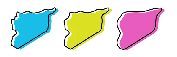 Siria País Negro Contorno Siluetas País Color Tres Niveles Diferentes — Vector de stock