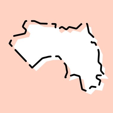 Guinea country simplified map. White silhouette with black broken contour on pink background. Simple vector icon clipart