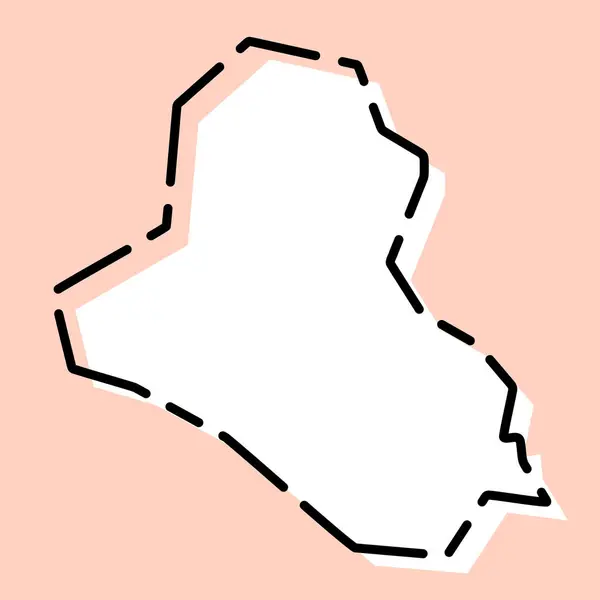 Iraq País Mapa Simplificado Silueta Blanca Con Contorno Negro Roto — Vector de stock