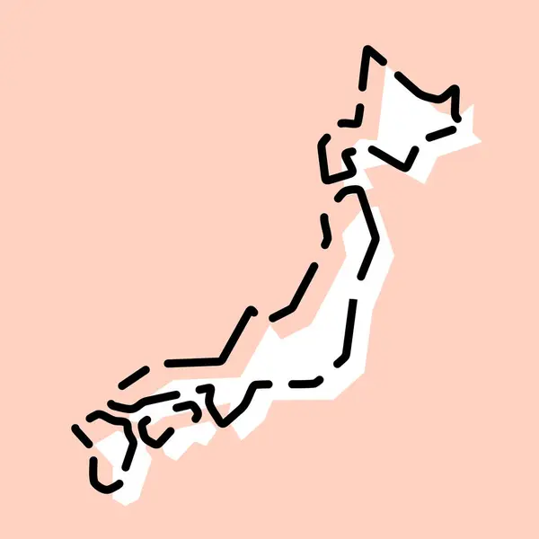 Japani Maa Yksinkertaistettu Kartta Valkoinen Siluetti Musta Rikki Ääriviivat Vaaleanpunainen — vektorikuva