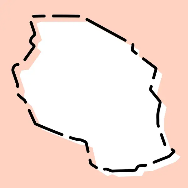 Tanzania País Mapa Simplificado Silueta Blanca Con Contorno Negro Roto — Vector de stock