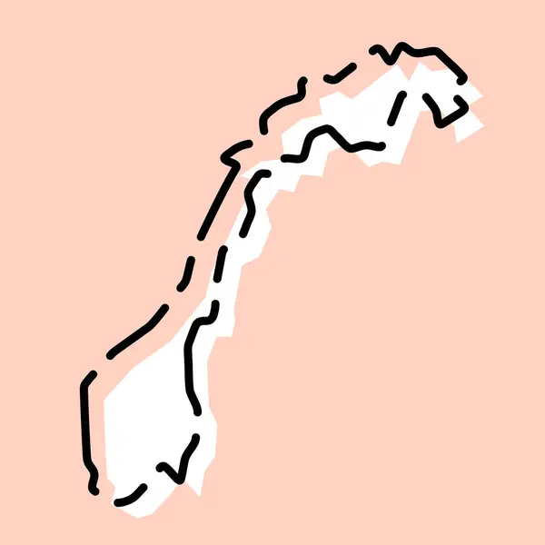 Norja Maa Yksinkertaistettu Kartta Valkoinen Siluetti Musta Rikki Ääriviivat Vaaleanpunainen — vektorikuva