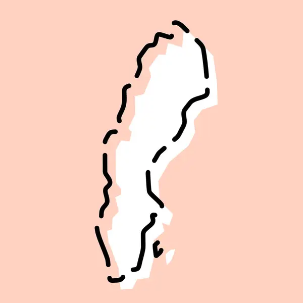 瑞典国家简化地图 粉红背景上黑色断开轮廓的白色轮廓 简单的矢量图标 — 图库矢量图片