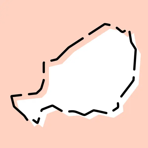 Níger País Mapa Simplificado Silueta Blanca Con Contorno Negro Roto — Vector de stock