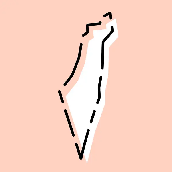 Israël Pays Carte Simplifiée Silhouette Blanche Avec Contour Cassé Noir — Image vectorielle
