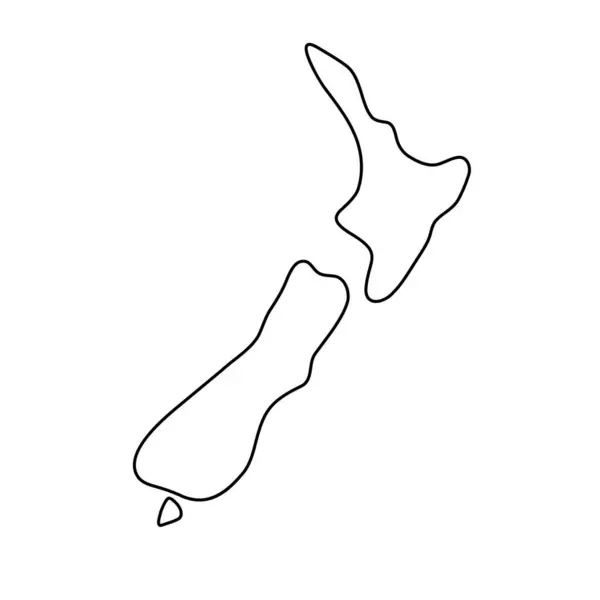 新西兰国家简化地图 稀疏的黑色轮廓 简单的矢量图标 — 图库矢量图片