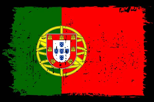 Флаг Португалии Векторный Флаг Стильным Эффектом Царапин Черной Гранж Рамой — стоковый вектор