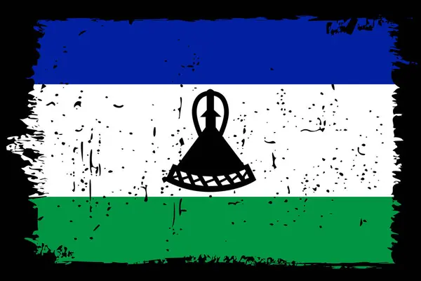 Bandera Lesotho Bandera Vectorial Con Efecto Arañazo Elegante Marco Grunge — Vector de stock