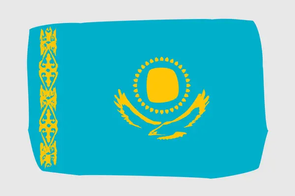 Bandera Kazajstán Ilustración Vectorial Diseño Pintado Estilo Cepillo Vectorial — Vector de stock