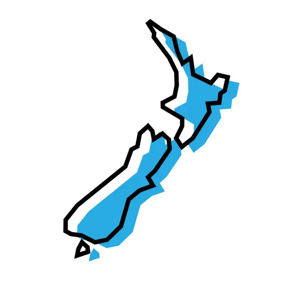 Carte Simplifiée Pays Nouvelle Zélande Silhouette Bleue Avec Contour Noir — Image vectorielle