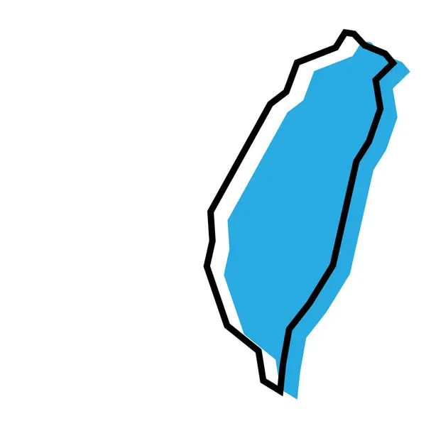 Taiwán País Mapa Simplificado Silueta Azul Con Contorno Negro Grueso — Vector de stock