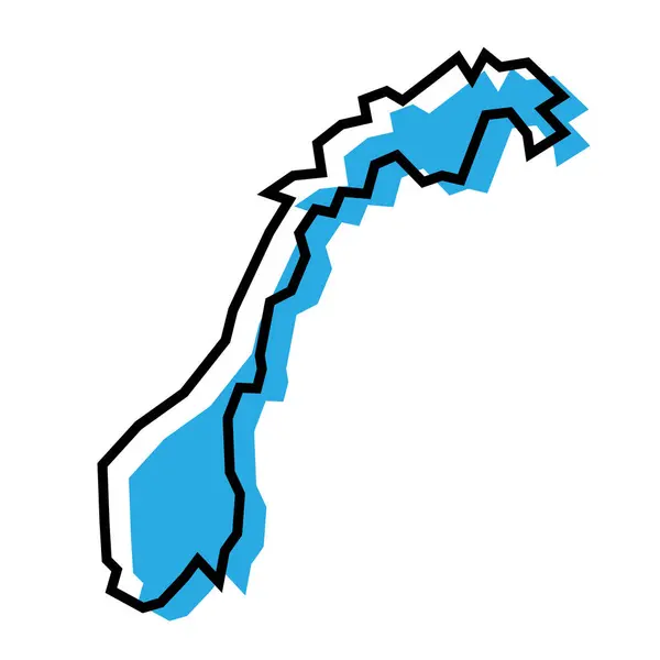 Noruega País Mapa Simplificado Silueta Azul Con Contorno Negro Grueso — Vector de stock