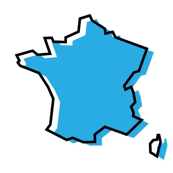 Francia Paese Mappa Semplificata Silhouette Blu Con Contorno Nero Spesso — Vettoriale Stock