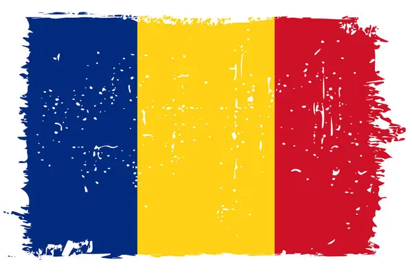 stock vector Romania flag - vector flag with stylish scratch effect and white grunge frame.