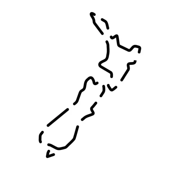 Uusi Seelanti Yksinkertaistettu Kartta Musta Rikki Ääriviivat Valkoisella Taustalla Yksinkertainen — vektorikuva