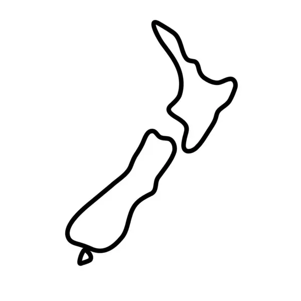Carte Simplifiée Pays Nouvelle Zélande Contour Noir Épais Contour Icône — Image vectorielle