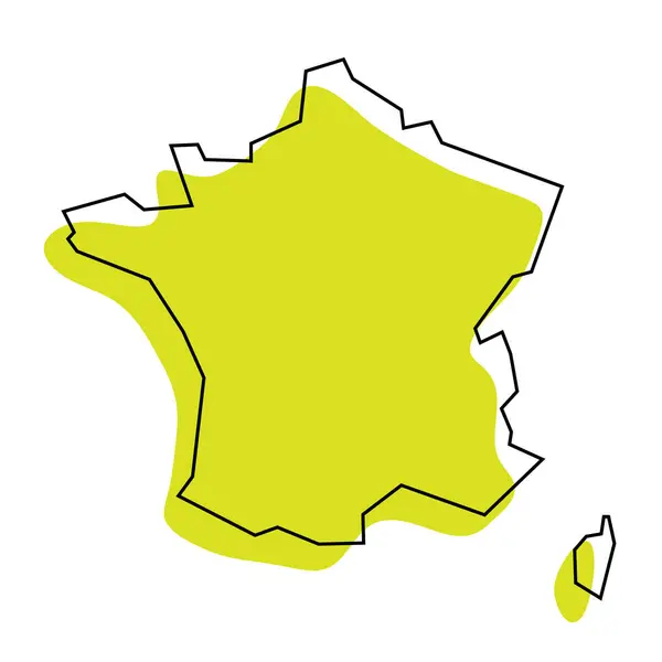 Frankrijk Land Vereenvoudigde Kaart Groen Silhouet Met Dunne Zwarte Contourrand — Stockvector