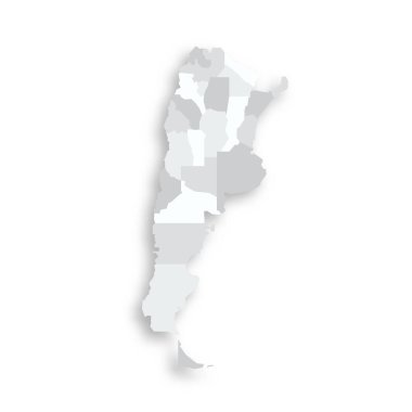 Argentina political map of administrative divisions - provinces and autonomous city of Buenos Aires. Grey blank flat vector map with dropped shadow. clipart