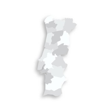 Portugal political map of administrative divisions - districts. Grey blank flat vector map with dropped shadow. clipart
