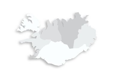 Iceland political map of administrative divisions - regions. Grey blank flat vector map with dropped shadow. clipart