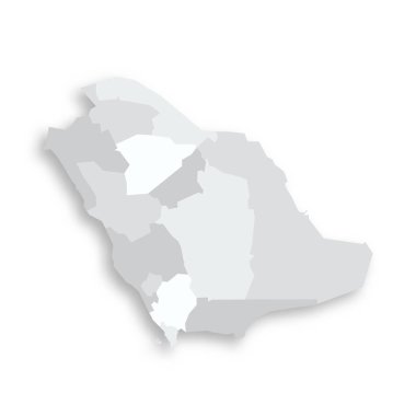 Saudi Arabia political map of administrative divisions - provinces or regions. Grey blank flat vector map with dropped shadow. clipart