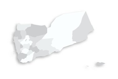 Yemen political map of administrative divisions - governorates and municipality of Sanaa. Grey blank flat vector map with dropped shadow. clipart