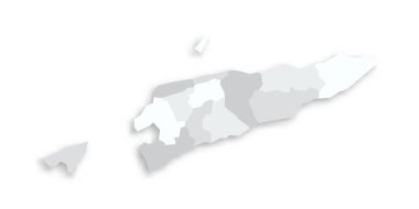 East Timor political map of administrative divisions - municipalities and Special Administrative Region Oecusse-Ambeno. Grey blank flat vector map with dropped shadow. clipart
