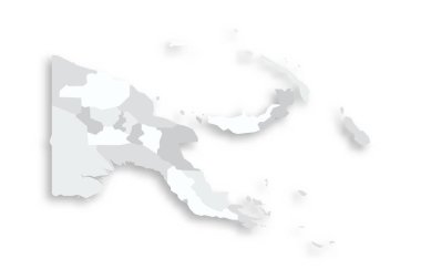 Papua New Guinea political map of administrative divisions - provinces, autonomous region and National Capital District. Grey blank flat vector map with dropped shadow. clipart