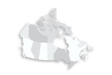 Canada political map of administrative divisions - provinces and territories. Grey blank flat vector map with dropped shadow. clipart