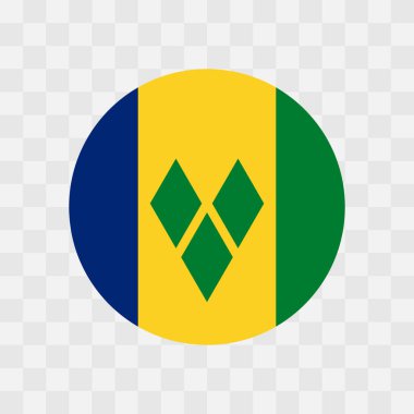 Saint Vincent and the Grenadines flag - circle vector flag isolated on checkerboard transparent background clipart