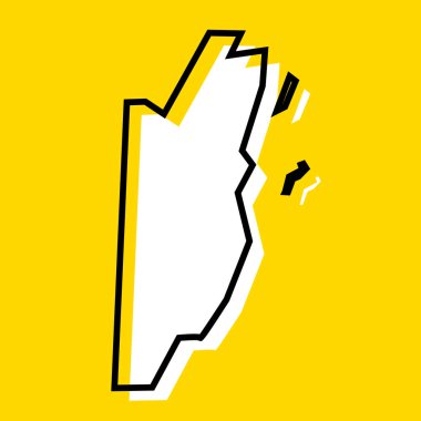 Belize country simplified map. White silhouette with thick black contour on yellow background. Simple vector icon clipart