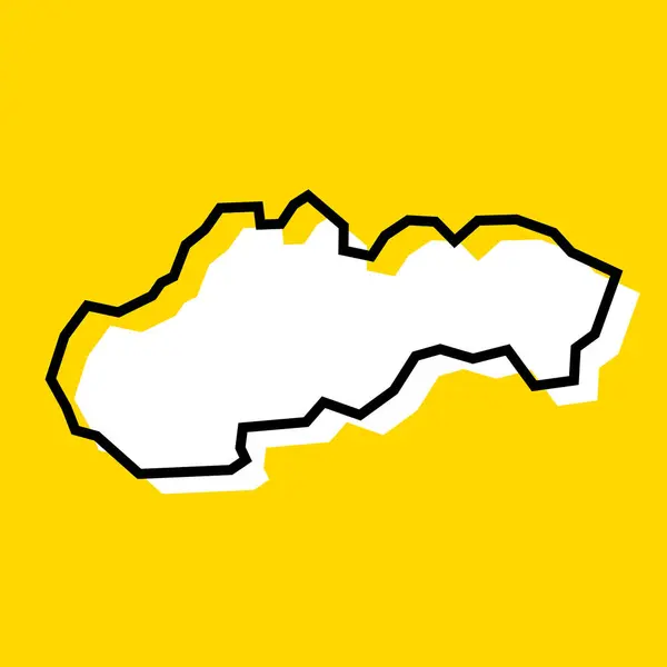 Słowacja Kraj Uproszczony Mapa Biała Sylwetka Grubym Czarnym Konturem Żółtym — Wektor stockowy