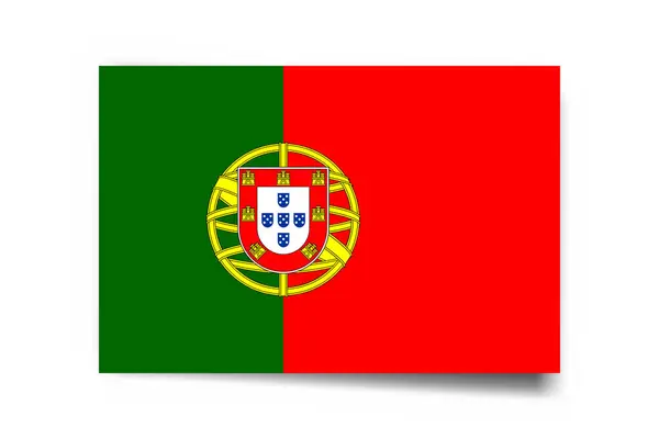 Флаг Португалии Прямоугольная Карта Отброшенной Тенью Белом Фоне — стоковый вектор