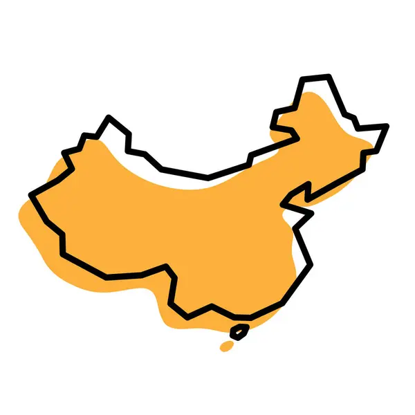 stock vector China country simplified map. Orange silhouette with thick black sharp contour outline isolated on white background. Simple vector icon