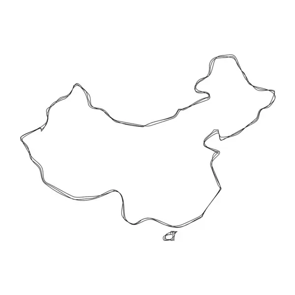 stock vector China country simplified map.Thin triple pencil sketch outline isolated on white background. Simple vector icon