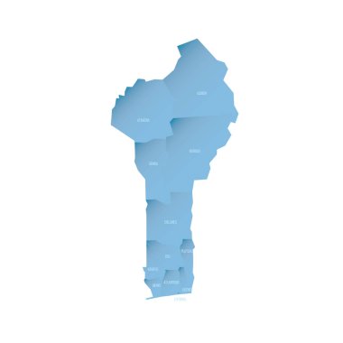 Benin political map of administrative divisions - departments. Shaded vector map with 3D-like blue gradient and name labels clipart