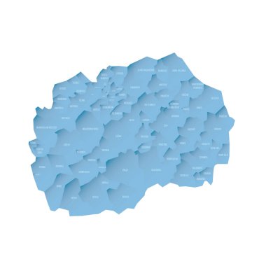 North Macedonia political map of administrative divisions - municipalities. Shaded vector map with 3D-like blue gradient and name labels clipart