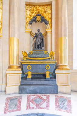 Jerome Bonapartes ornate tomb, featuring a statue and decorative elements, is prominently displayed in Les Invalides, Paris, honoring the legacy of the youngest brother of Napoleon. clipart