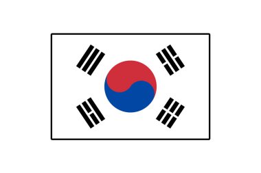 This vector design showcases the national flag of South Korea, symbolizing unity with its distinctive red and blue yin-yang symbol and black trigrams, set against a white background. clipart