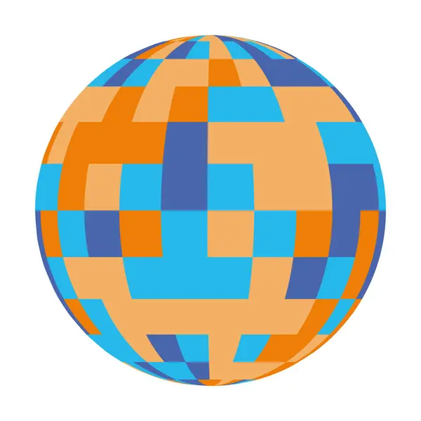 stock vector This vector illustration showcases a colorful globe featuring bright orange, blue, and yellow geometric patterns. The design emphasizes a creative and modern representation of the Earth.