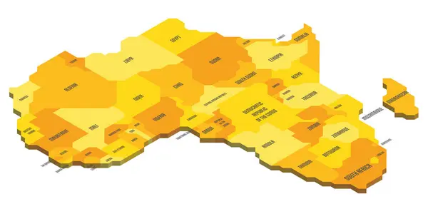 stock vector Isometric political map of Africa. Colorful land with country name labels on white background. 3D vector illustration