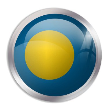 Palau flag - glossy circle button displays a colorful flag representing a country cultural identity and heritage. The essence of national pride and unity. clipart