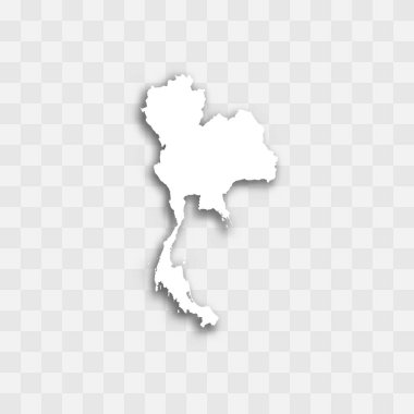 Thailand high detailed vector representation of country silhouette. White color on transparent background with dropped shadow. For educational, decorative, or informational use. clipart