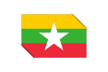 Myanmar flag - rectangle colorful flag representing a country cultural identity and heritage. The essence of national pride and unity. Attached by the corners in a paper album clipart