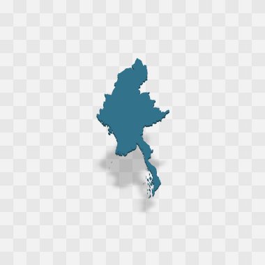 Myanmar high detailed vector representation of country silhouette. 3D map on transparent background with dropped shadow. For educational, decorative, or informational use. clipart